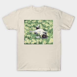 Cute Cat Frolicking in Flower Field T-Shirt